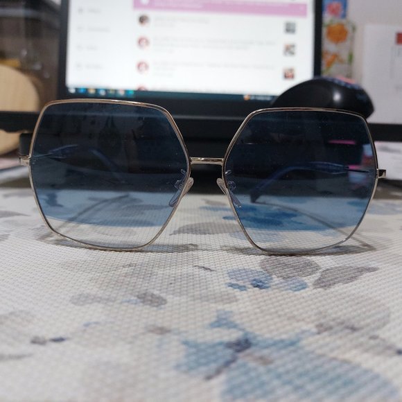 Furla SFU234 Trendy Thin Frames Sunglasses Chic Beautiful Glittering Blue Handle main image 5